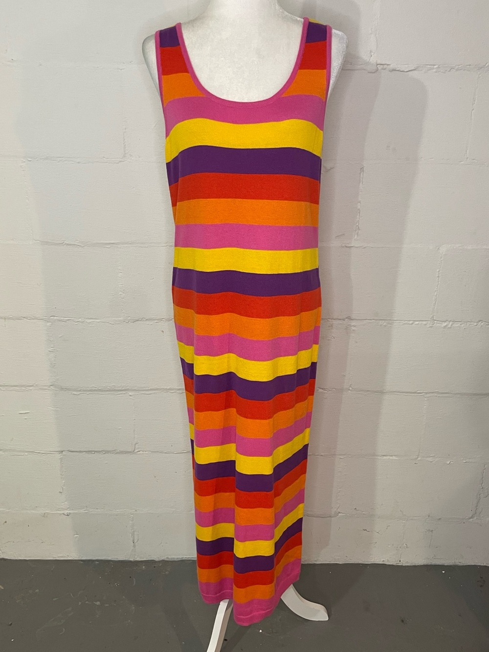 Attitudes by Renee Pink, Orange, Yellow & Purple Striped Maxi Dress